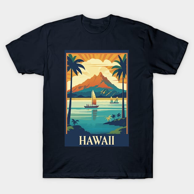 Hawaii Vintage Retro Travel Poster T-Shirt by GreenMary Design